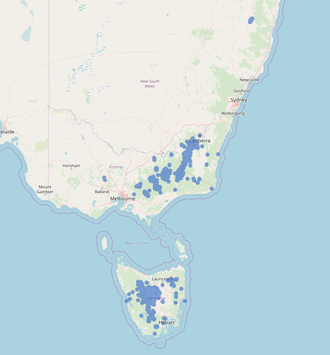 Baeckea gunniana: Baeckea gunniana occurrence distribution