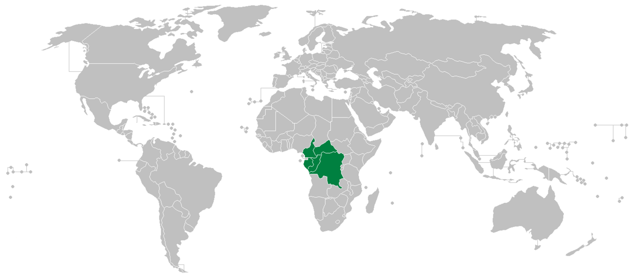 Congo coffee: Distribution map of Coffea congensis