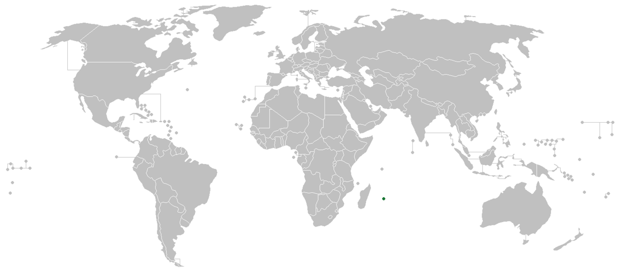 Coffea mauritiana: Distribution map of Coffea mauritiana