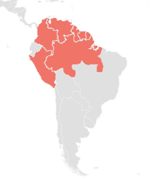 Bell Bird's heart: Range of G. urens in northern Brazil, Columbia, French Guiana, Guyana, Peru, Suriname, and Venezuela