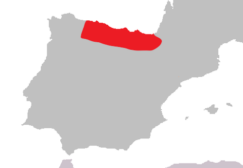 Hypericum × reinosae: This is a map of Spain and surrounding areas showing the distribution of Hypericum x reinosae in Northern Spain