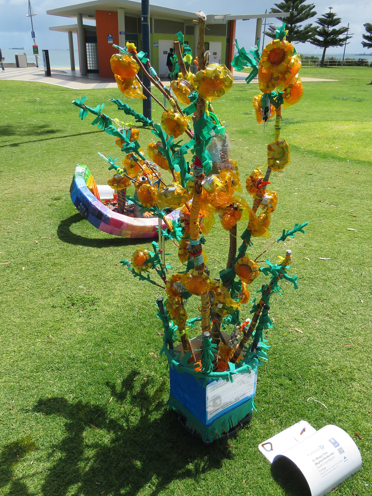 Christmas tree: "Moojar Tree (Nuytsia floribunda)" by South Coast Baptist College, 2021 Castaways Sculpture Awards, Rockingham, Western Australia, part of the Schools competiti