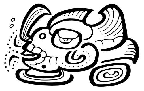 Cocoa tree: Cacao written with Maya glyphs as 2ka-wa (kakaw).
