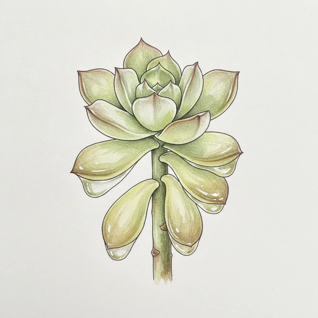 AI illustration of a succulent leaf showing translucent, water-soaked, and mushy tissue from overwatering.